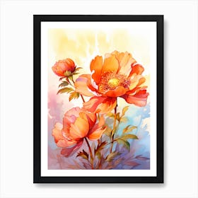 Peony With Sunset In Watercolors (8) Art Print