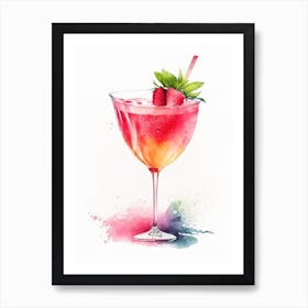 Strawberry Daiquiri, Cocktail, Drink Watercolour 1 Art Print