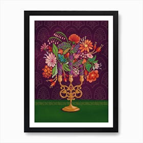 floral candlestick purple Art Print
