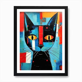 Geometric Grace: Minimalist Cubist Cat Portrait Art Print