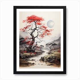 Aso Caldera In Kumamoto, Japanese Brush Painting, Ukiyo E, Minimal 1 Art Print