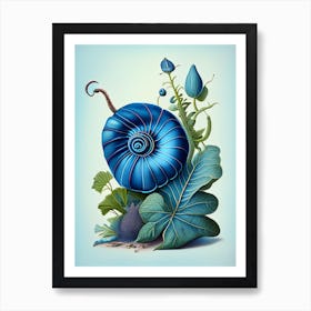 Snail With Blue Background Botanical Art Print