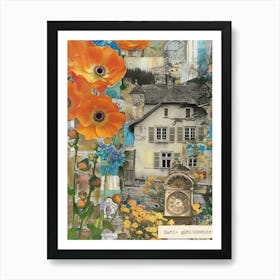 Orange Flowers Scrapbook Collage Cottage 1 Art Print