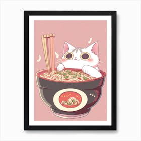 Cat Eating Ramen Kawaii Illustration1 Art Print