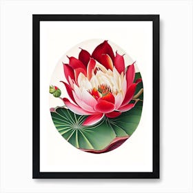 Red Lotus Decoupage 3 Art Print