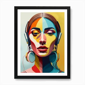 Colorful Girl With Headphones Art Print