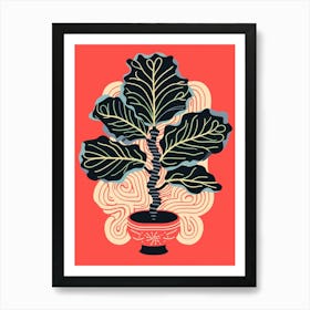 Pink And Red Plant Illustration Fiddle Leaf Fig 6 Art Print