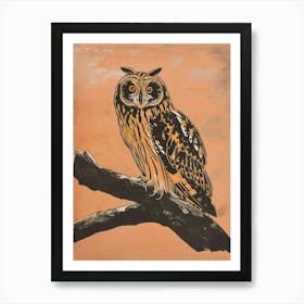 Short Eared Owl Linocut Blockprint 2 Art Print