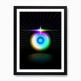 Neon Geometric Glyph in Candy Blue and Pink with Rainbow Sparkle on Black n.0446 Art Print