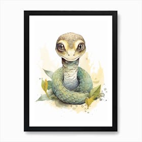 Watercolour Jungle Animal Baby Python 2 Art Print