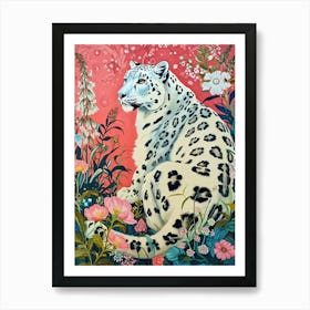 Floral Animal Painting Snow Leopard 3 Art Print