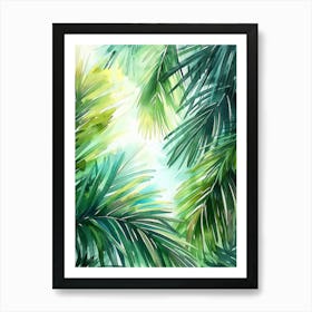 Watercolor Palm Leaves Background Art Print