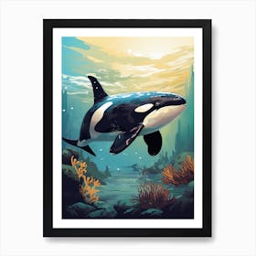 Orca Whale Watercolour Style Underwater Art Print
