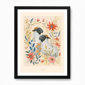 Folksy Floral Animal Drawing Sheep 2 Poster Art Print