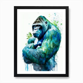 Gorilla Holding Arms Up Gorillas Mosaic Watercolour 2 Art Print