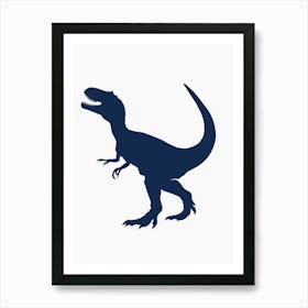 Navy Blue Dinosaur Silhouette 8 Art Print