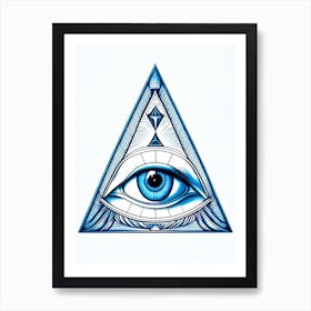 Eye Of Providence, Symbol, Third Eye Blue & White 2 Art Print