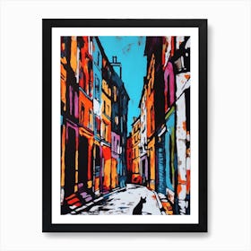 Painting Of A Paris With A Cat In The Style Of Of Pop Art 3 Art Print