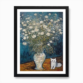 Still Life Of Queen Anne’S Lace With A Cat 7 Poster