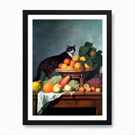 Painting Of A Still Life Of A Bourvardia With A Cat, Realism 1 Art Print