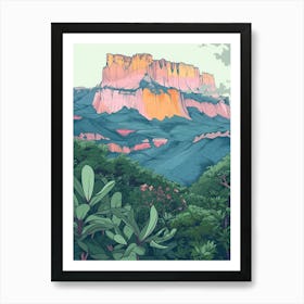 Mount Roraima Venezuela Brazil Color Line Drawing (3) Art Print