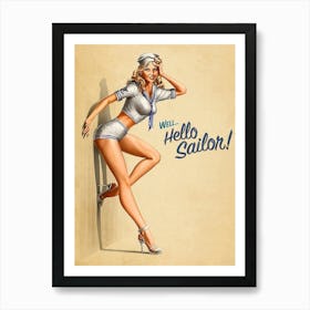 Sexy Pinup Girl Says Hello Sailor Art Print