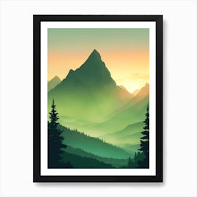 Misty Mountains Vertical Composition In Green Tone 170 Art Print