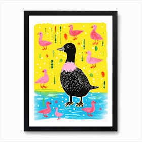 Colourful Geometric Linocut Style Ducks 1 Art Print