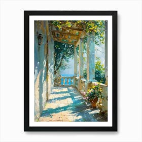 Mediterranean Terrace Sunscape Painting by John Arwen | Italian Greek Spanish Art Print Vibrant Dreamy Landscape in HD Art Print