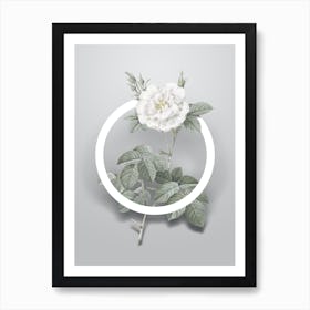 Vintage White Rose Minimalist Botanical Geometric Circle on Soft Gray n.0412 Art Print