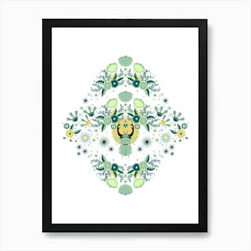 Rhinoceros Beetle, Emerald And Yellow Version On White Background Art Print