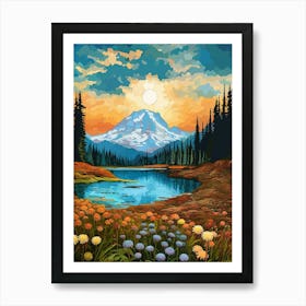 Mount Rainier National Park Retro Pop Art 11 Art Print