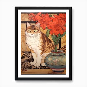 Amaryllis With A Cat 4 Art Nouveau Style Art Print