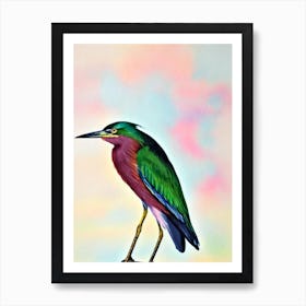 Green Heron Watercolour Bird Art Print