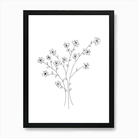 Tree With Flowers hand drawing minimalist line art Art Print