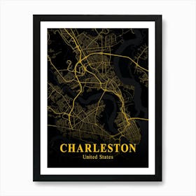 Charleston Gold City Map 1 Art Print