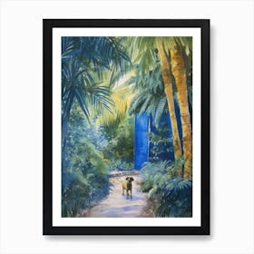 Painting Of A Dog In Jardin Majorelle, Morocco In The Style Of Watercolour 01 Art Print