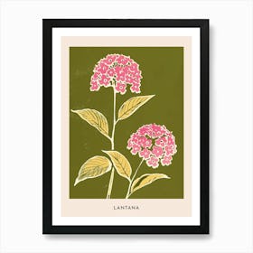 Pink & Green Lantana Flower Poster Art Print