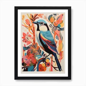 Colourful Scandi Bird House Sparrow 2 Art Print