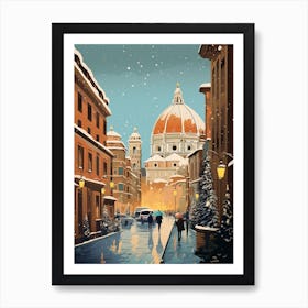 Winter Travel Night Illustration Florence Italy 2 Art Print