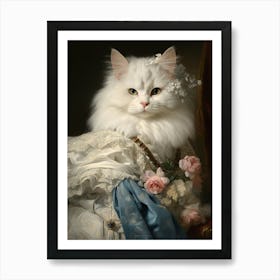 White Cat In Lace Dress Rococo Art Print