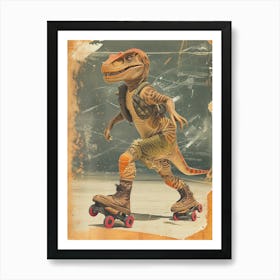 Retro Dinosaur Roller Skating 2 Art Print