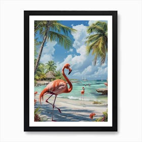 Greater Flamingo Renaissance Island Aruba Tropical Illustration 1 Art Print