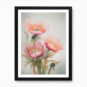 Proteas Flowers Acrylic Painting In Pastel Colours 1 Art Print