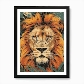 African Lion Portrait Close Up Illustration 3 Art Print