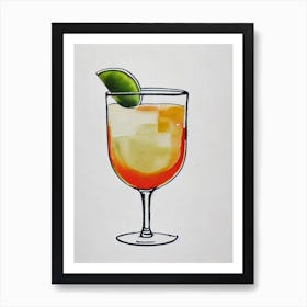 Italian Margarita Minimal Line Drawing With Watercolour Cocktail Poster Art Print