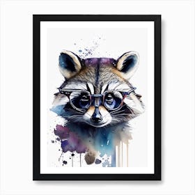 Raccoon With Glasses Watercolour 2 Art Print