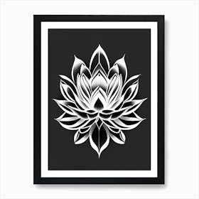Lotus Flower Pattern Black And White Geometric 5 Art Print
