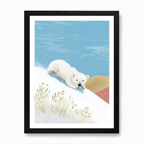 Polar Bear Cub Sliding Down A Snowy Hill Storybook Illustration 2 Poster