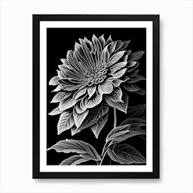 Zinnia Leaf Linocut 1 Art Print